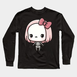 Cute Skeleton Girl with A Bow | Cute Kawaii Design for Happy Halloween Long Sleeve T-Shirt